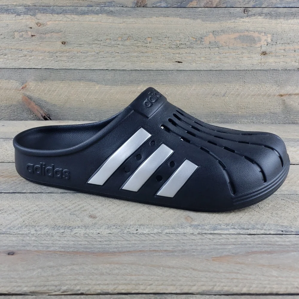 adidas Adilette Clogs Slip On Clogs For Everyday Comfort Black Silver - Picture 2 of 10